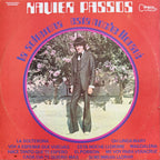 Vinyl record cover for 'La Soltera' by Navier Passos, featuring a central photo of a man in a pinstripe suit standing in front of flowering trees, set against a bright red background with blue and white text.